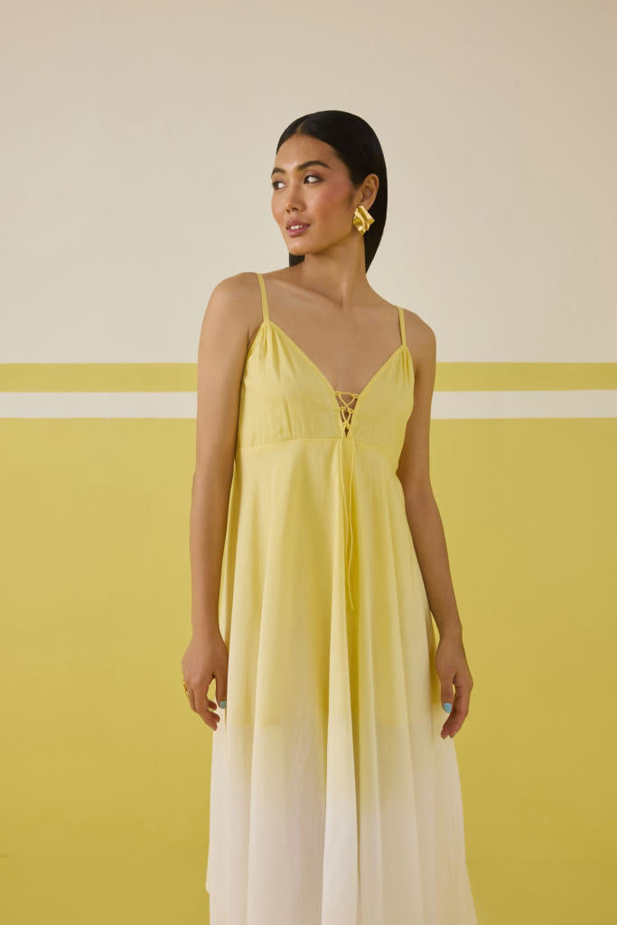 Sunshine Sea Lyocell Maxi Dress by SUI in yellow color for women Worldwide