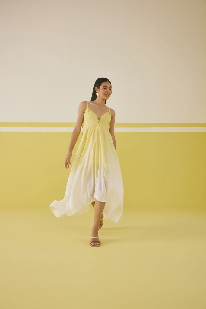Sunshine Sea Lyocell Maxi Dress by SUI in yellow color for women Worldwide