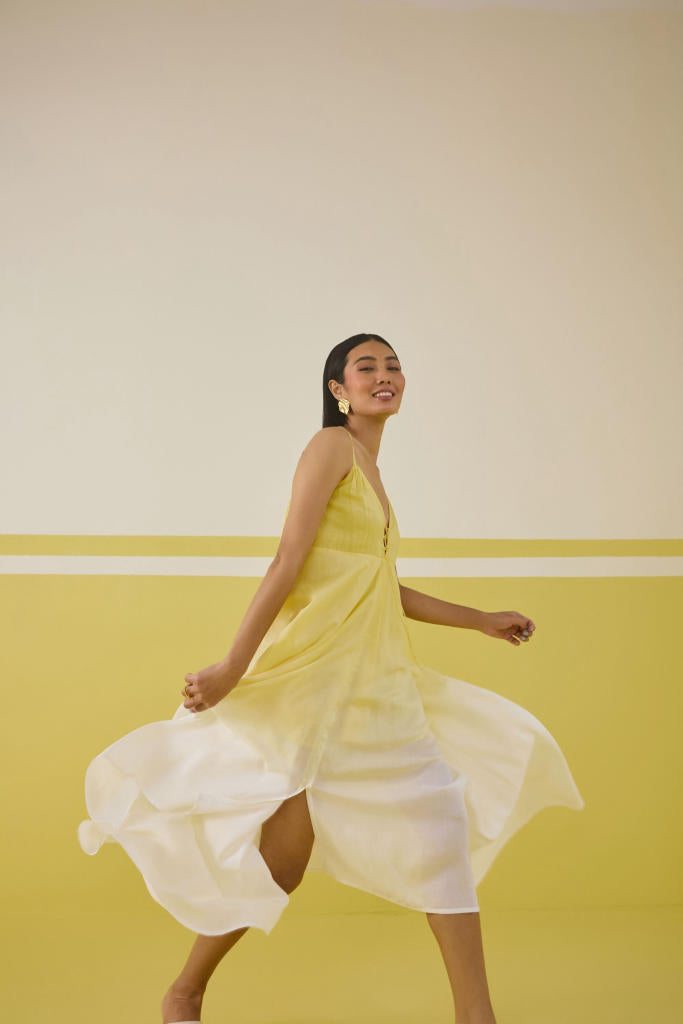 Sunshine Sea Lyocell Maxi Dress by SUI in yellow color for women Worldwide
