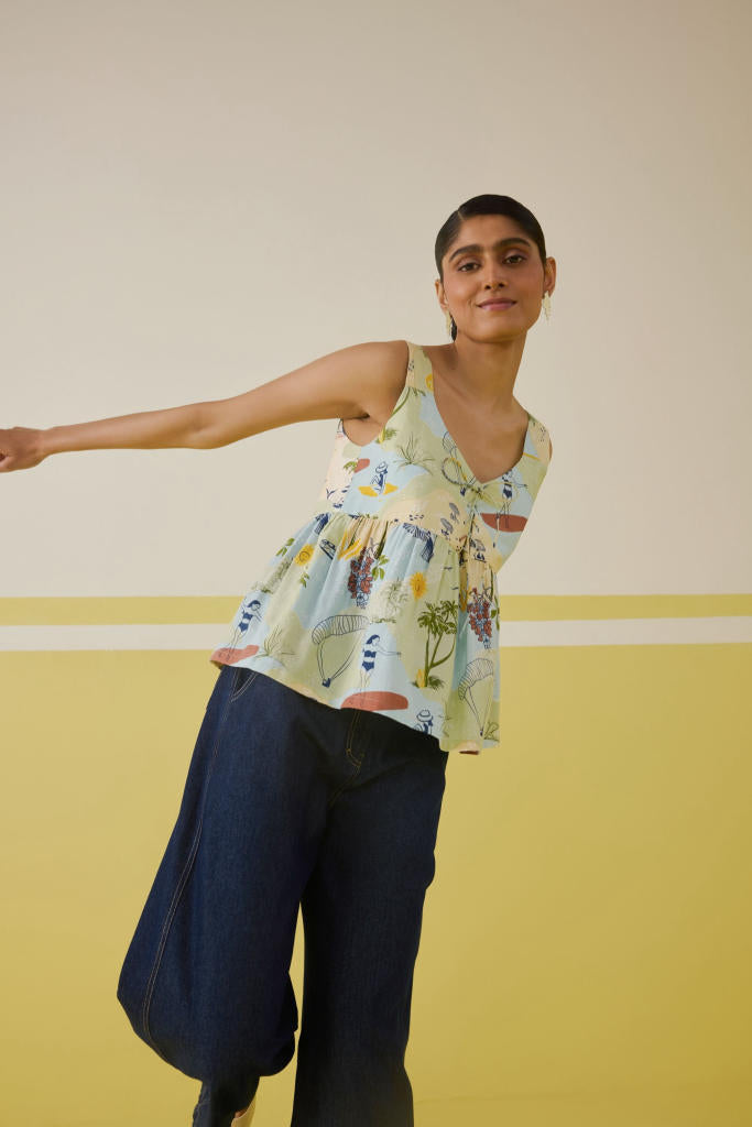 Sunshine Tencel Peplum Top mul by SUI in multi color for women Worldwide