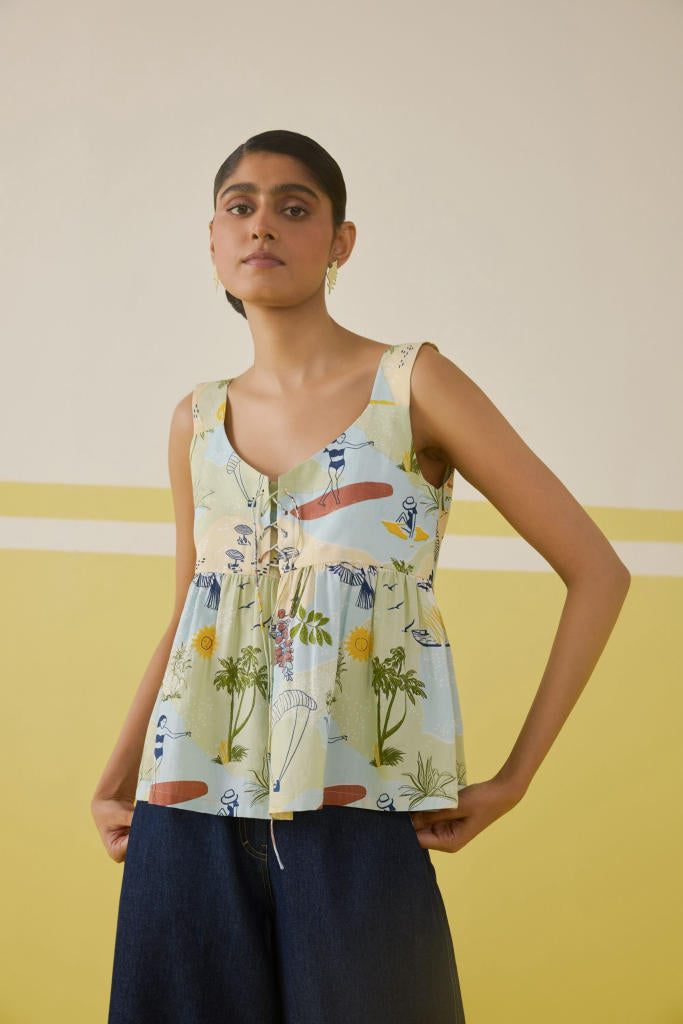 Sunshine Tencel Peplum Top mul by SUI in multi color for women Worldwide