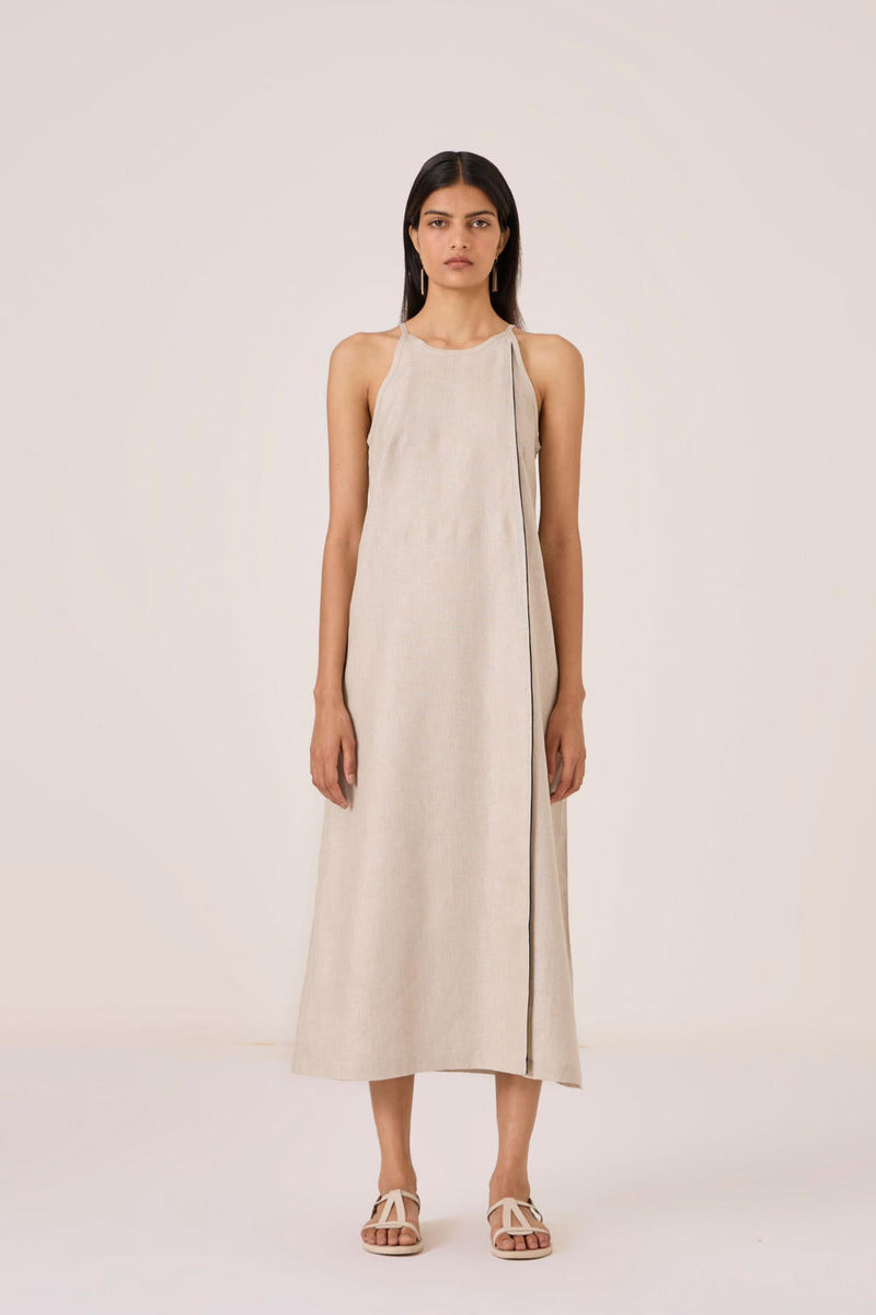 Supun Biege Linen Panelled Dress by The Summer House in beige color for women Worldwide