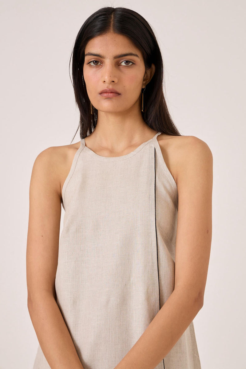 Supun Biege Linen Panelled Dress by The Summer House in beige color for women Worldwide