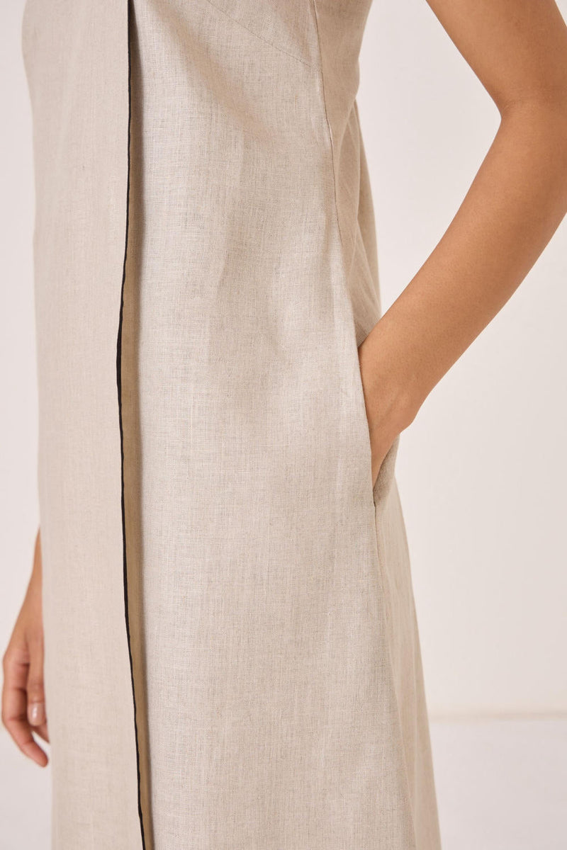 Supun Biege Linen Panelled Dress by The Summer House in beige color for women Worldwide