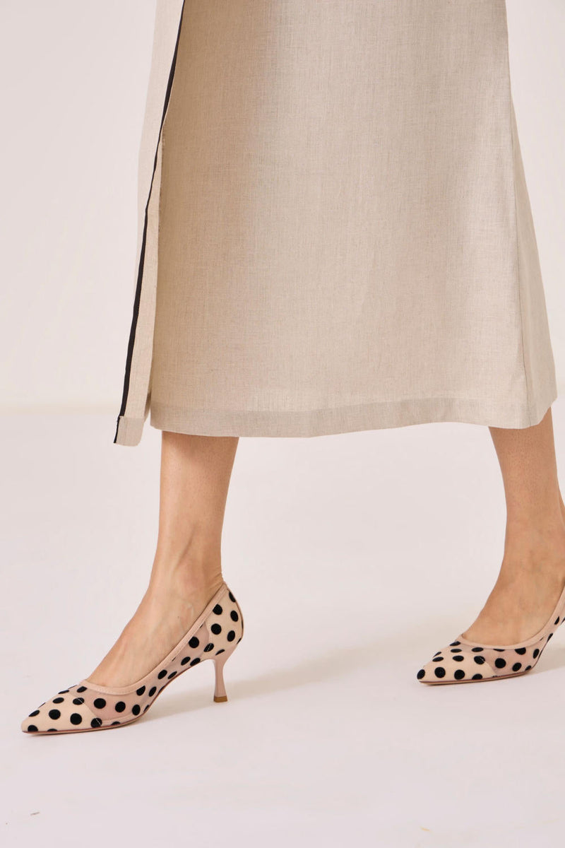 Supun Biege Linen Panelled Dress by The Summer House in beige color for women Worldwide