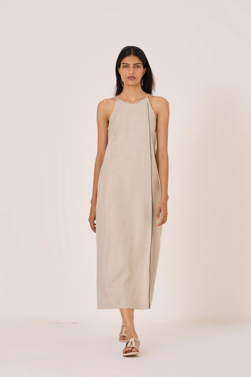 Supun Biege Linen Panelled Dress by The Summer House in beige color for women Worldwide