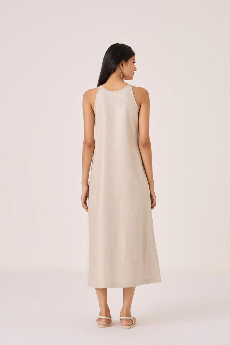 Supun Biege Linen Panelled Dress by The Summer House in beige color for women Worldwide