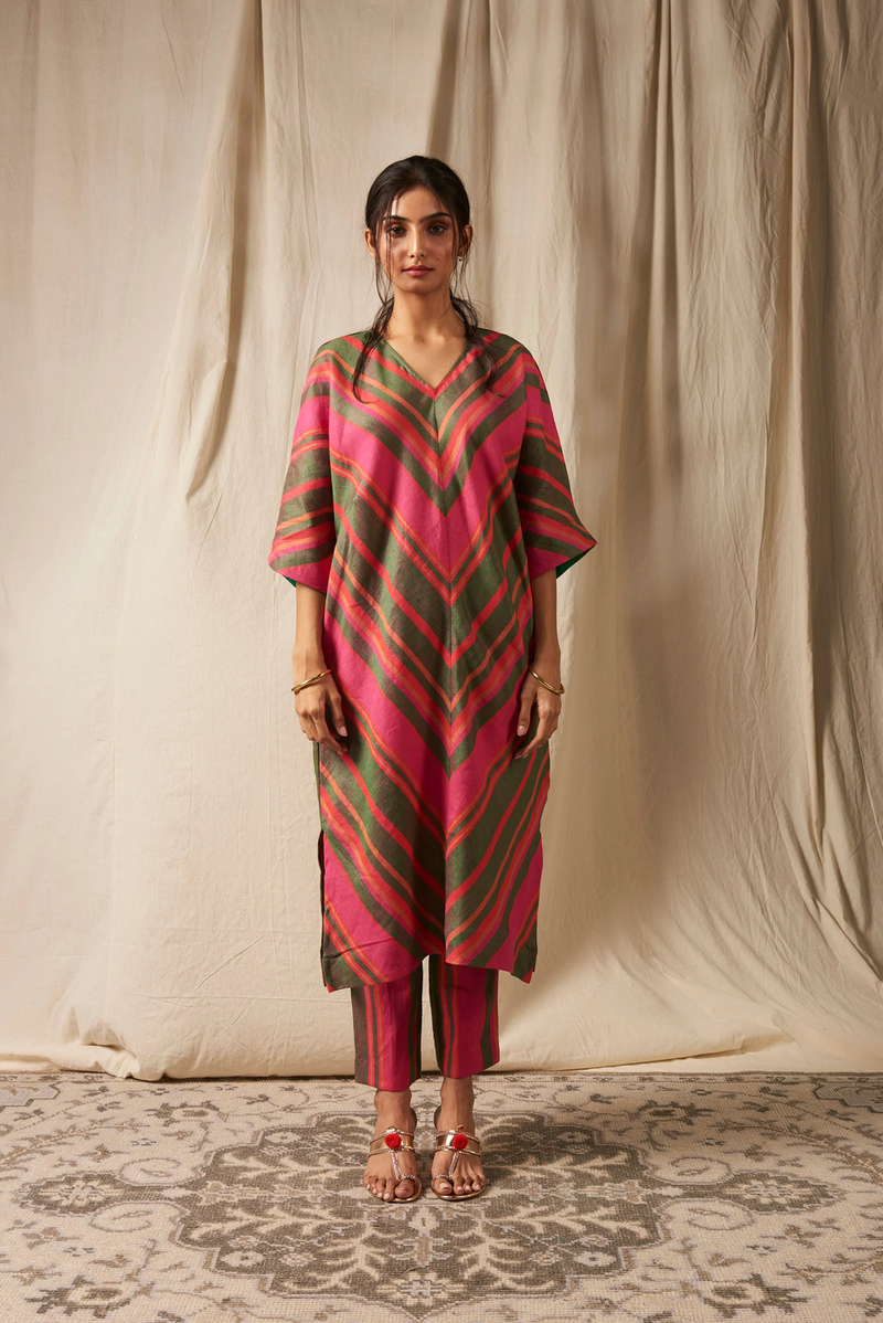 Surekha Linen Dolman Kurta Set linen by Saphed in multi color for women Worldwide