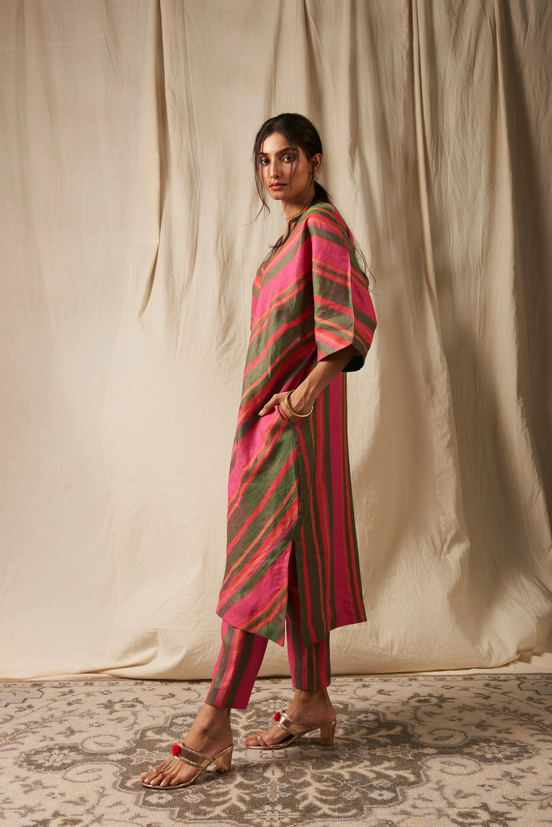 Surekha Linen Dolman Kurta Set linen by Saphed in multi color for women Worldwide