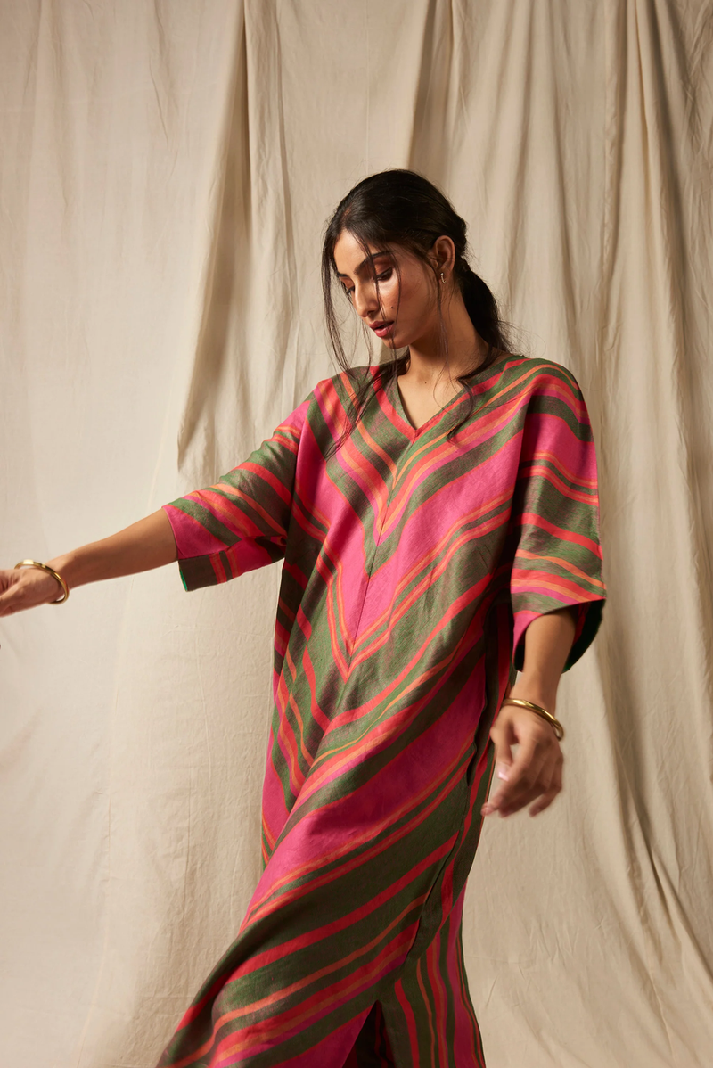 Surekha Linen Dolman Kurta Set linen by Saphed in multi color for women Worldwide
