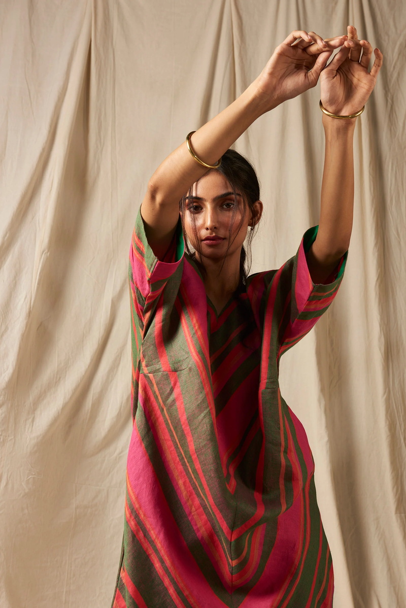 Surekha Linen Dolman Kurta Set linen by Saphed in multi color for women Worldwide