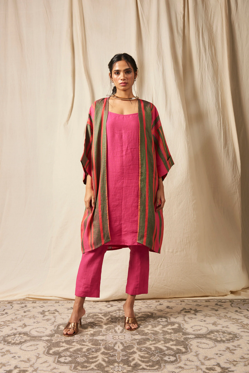 Surekha Rani Linen Overlay Set linen by Saphed in multi color for women Worldwide