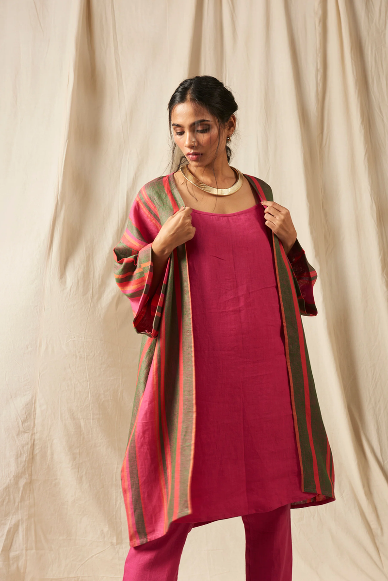 Surekha Rani Linen Overlay Set linen by Saphed in multi color for women Worldwide