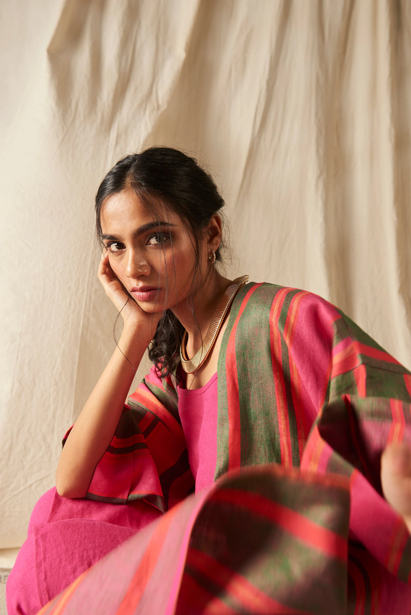 Surekha Rani Linen Overlay Set linen by Saphed in multi color for women Worldwide
