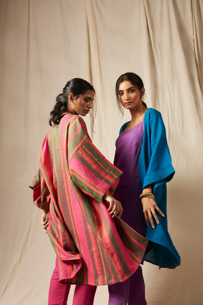 Surekha Rani Linen Overlay Set linen by Saphed in multi color for women Worldwide