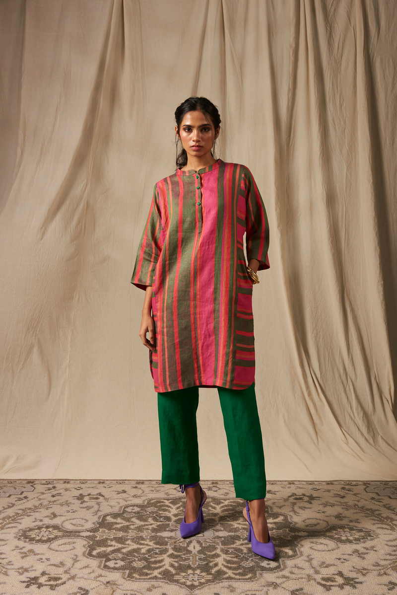 Surekha Linen Linen Panelled Kurta Set linen by Saphed in multi color for women Worldwide