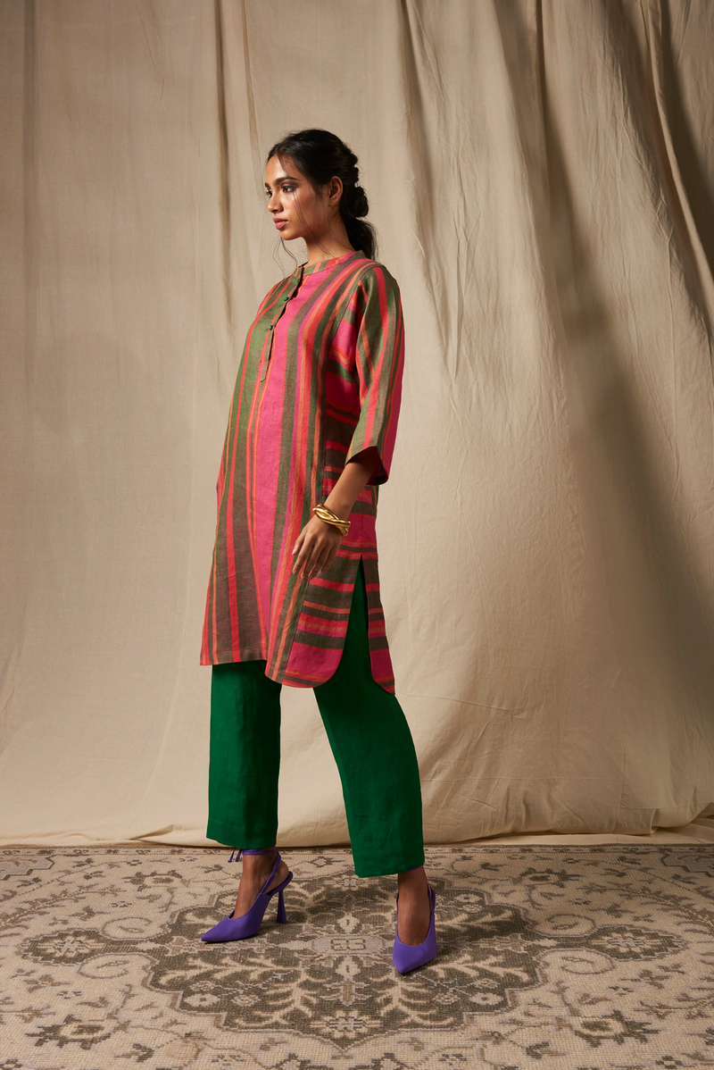 Surekha Linen Linen Panelled Kurta Set linen by Saphed in multi color for women Worldwide