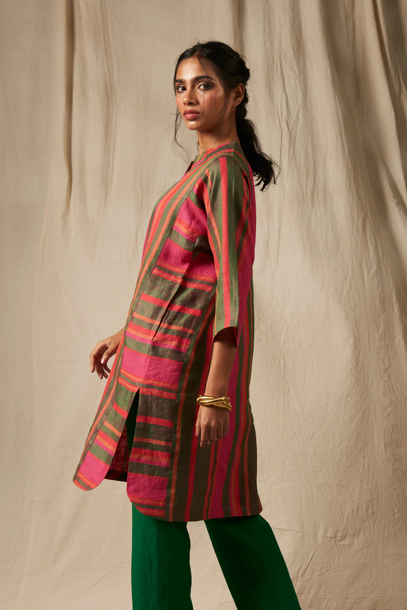 Surekha Linen Linen Panelled Kurta Set linen by Saphed in multi color for women Worldwide