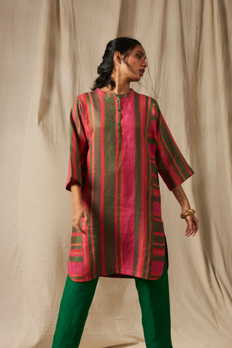 Surekha Linen Linen Panelled Kurta Set linen by Saphed in multi color for women Worldwide