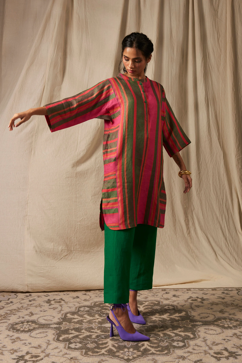 Surekha Linen Linen Panelled Kurta Set linen by Saphed in multi color for women Worldwide