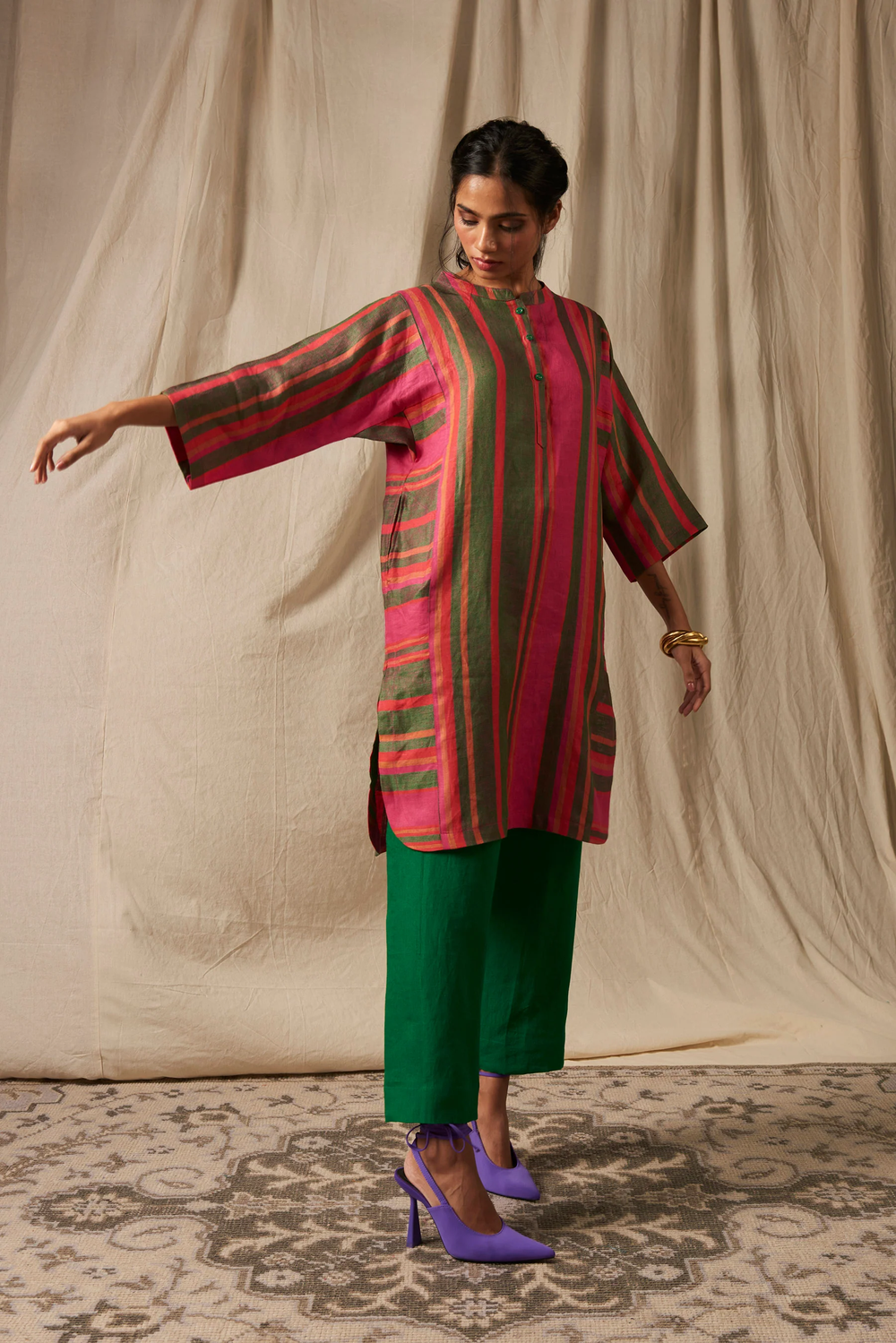 Surekha Linen Linen Panelled Kurta Set