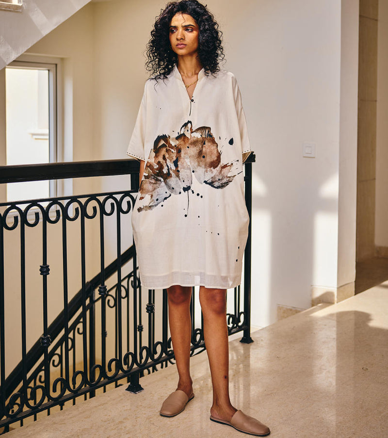 Surprise Blooms Dress cotton by Khara Kapas in white for women Worldwide