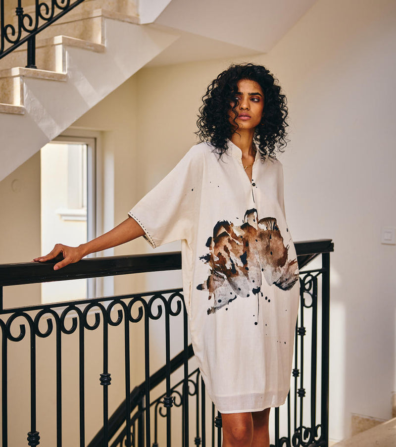 Surprise Blooms Dress cotton by Khara Kapas in white for women Worldwide