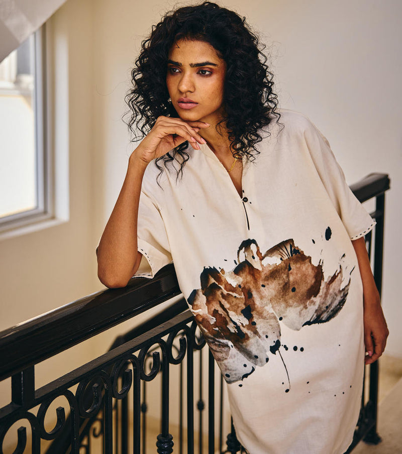 Surprise Blooms Dress cotton by Khara Kapas in white for women Worldwide