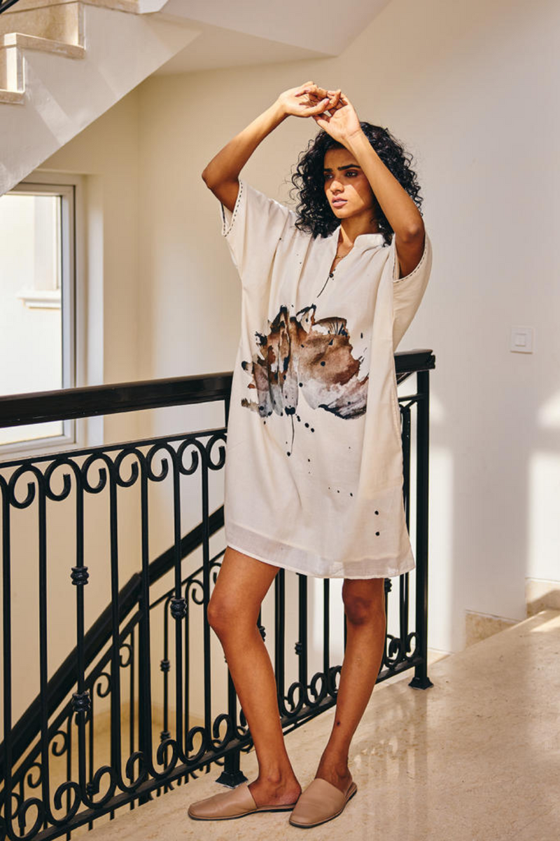 Surprise Blooms Dress cotton by Khara Kapas in white for women Worldwide