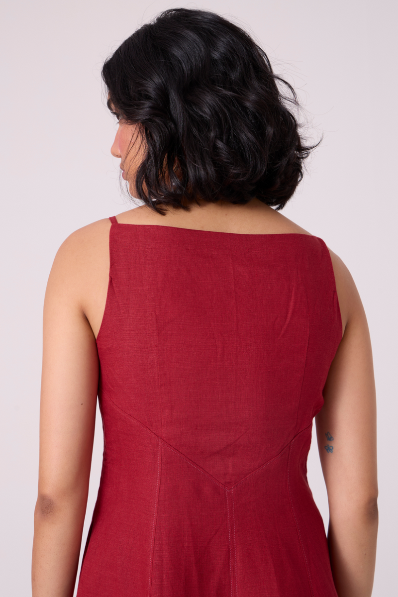 Suzie Red Linen Dress all linen by The Summer House in red color for women Worldwide