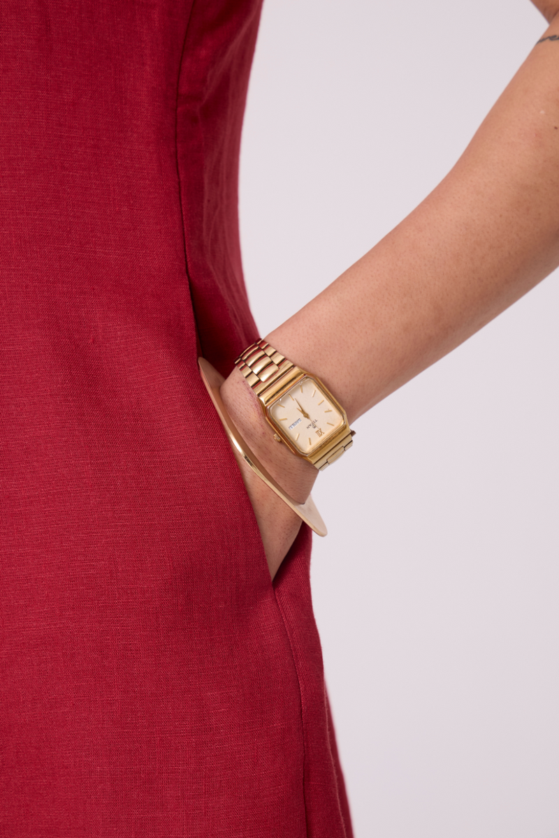 Suzie Red Linen Dress all linen by The Summer House in red color for women Worldwide