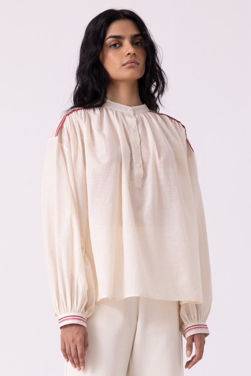 Sveta Off White Handwoven Top cotton by The Summer House for women Worldwide
