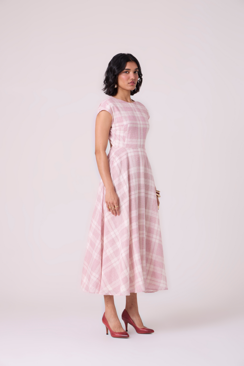 Svetla Red Checkered Handwoven Dress cotton by The Summer House in white color for women Worldwide