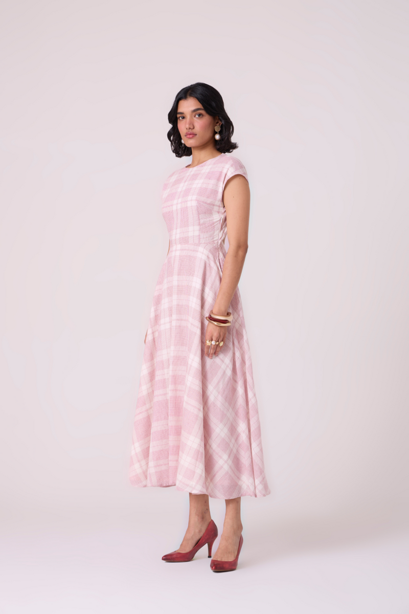 Svetla Red Checkered Handwoven Dress cotton by The Summer House in white color for women Worldwide