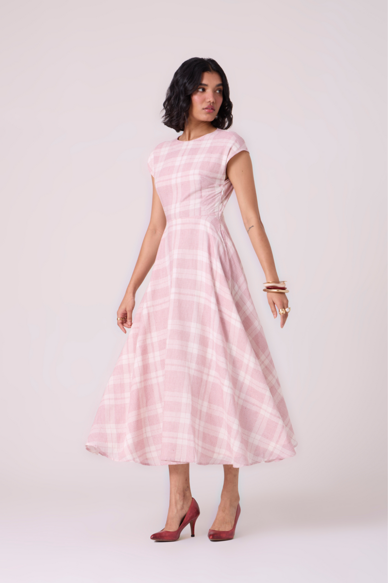Svetla Red Checkered Handwoven Dress cotton by The Summer House in white color for women Worldwide