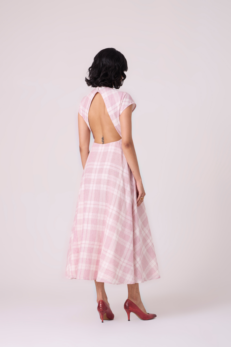 Svetla Red Checkered Handwoven Dress cotton by The Summer House in white color for women Worldwide