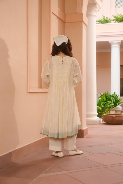 KATIE DRESS-IVORY chanderi by SWATTI KAPOOR in ivory color for women Worldwide