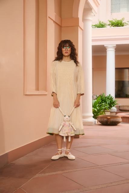 KATIE DRESS-IVORY chanderi by SWATTI KAPOOR in ivory color for women Worldwide