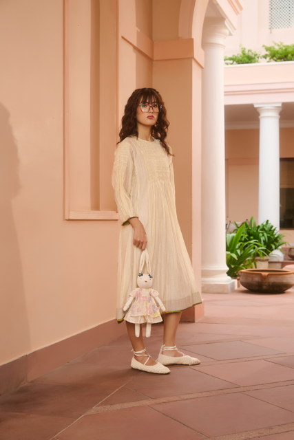 KATIE DRESS-IVORY chanderi by SWATTI KAPOOR in ivory color for women Worldwide