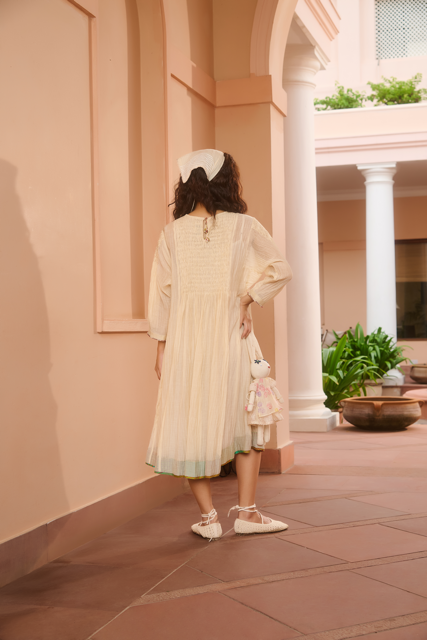 KATIE DRESS-IVORY chanderi by SWATTI KAPOOR in ivory color for women Worldwide