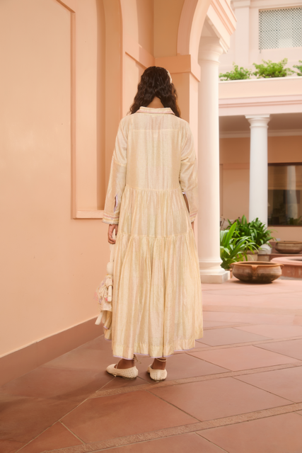 MARTHA DRESS-IVORY chanderi by SWATTI KAPOOR in ivory color for women Worldwide