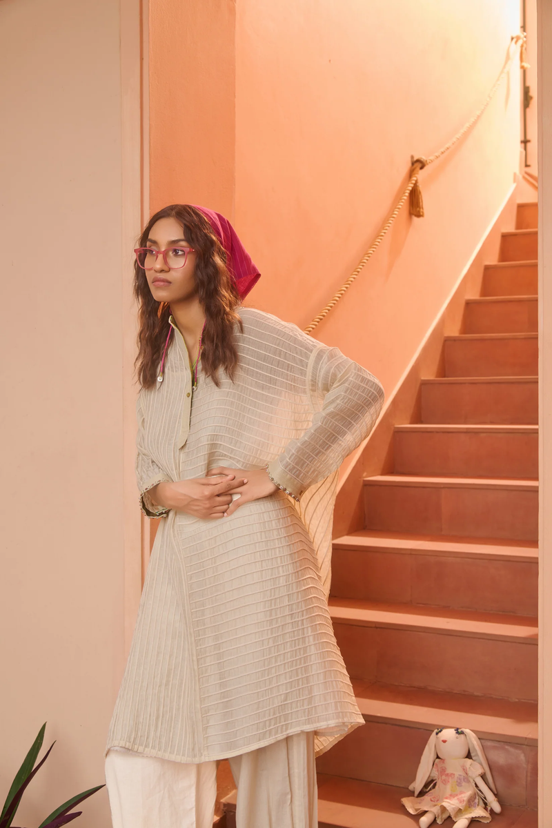 MARGO SHIRT-IVORY chanderi by SWATTI KAPOOR in ivory color for women Worldwide