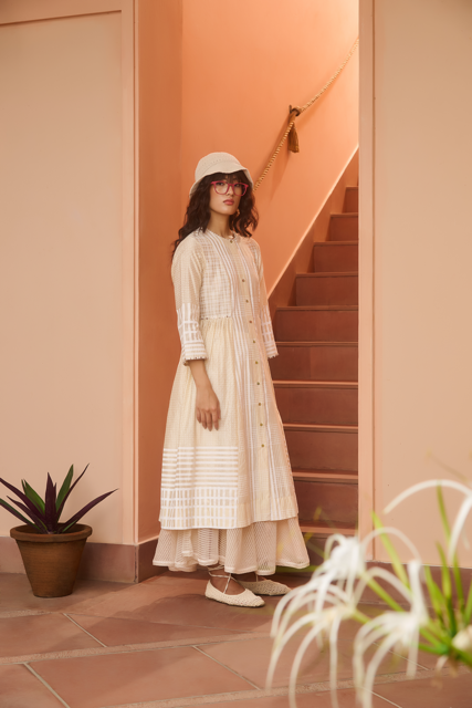 MAGGIE DRESS-IVORY chanderi by SWATTI KAPOOR in ivory color for women Worldwide