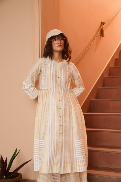 MAGGIE DRESS-IVORY chanderi by SWATTI KAPOOR in ivory color for women Worldwide