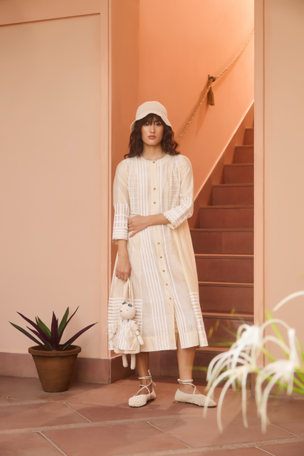 MAGGIE DRESS-IVORY chanderi by SWATTI KAPOOR in ivory color for women Worldwide