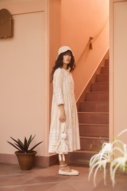MAGGIE DRESS-IVORY chanderi by SWATTI KAPOOR in ivory color for women Worldwide