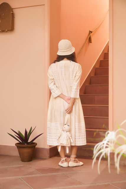 MAGGIE DRESS-IVORY chanderi by SWATTI KAPOOR in ivory color for women Worldwide