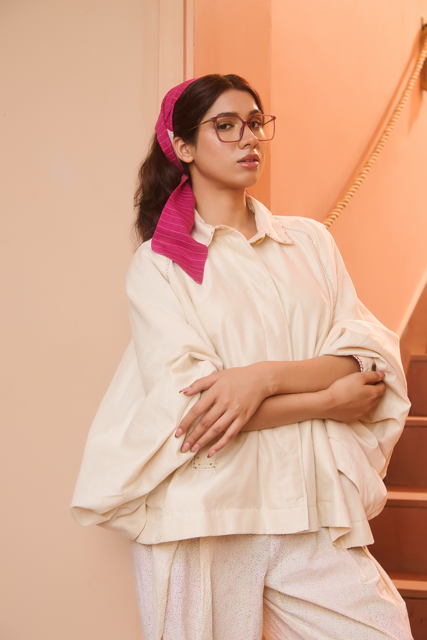 BUFFY JACKET-IVORY chanderi by SWATTI KAPOOR in ivory color for women Worldwide