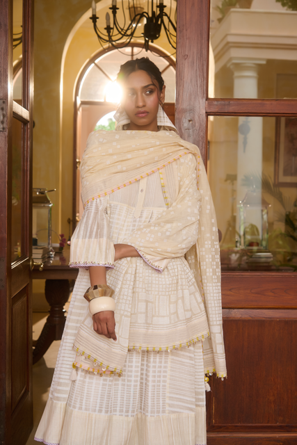 BILLIE KURTA-IVORY chanderi by SWATTI KAPOOR in ivory color for women Worldwide