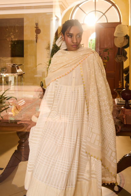 BILLIE KURTA-IVORY chanderi by SWATTI KAPOOR in ivory color for women Worldwide